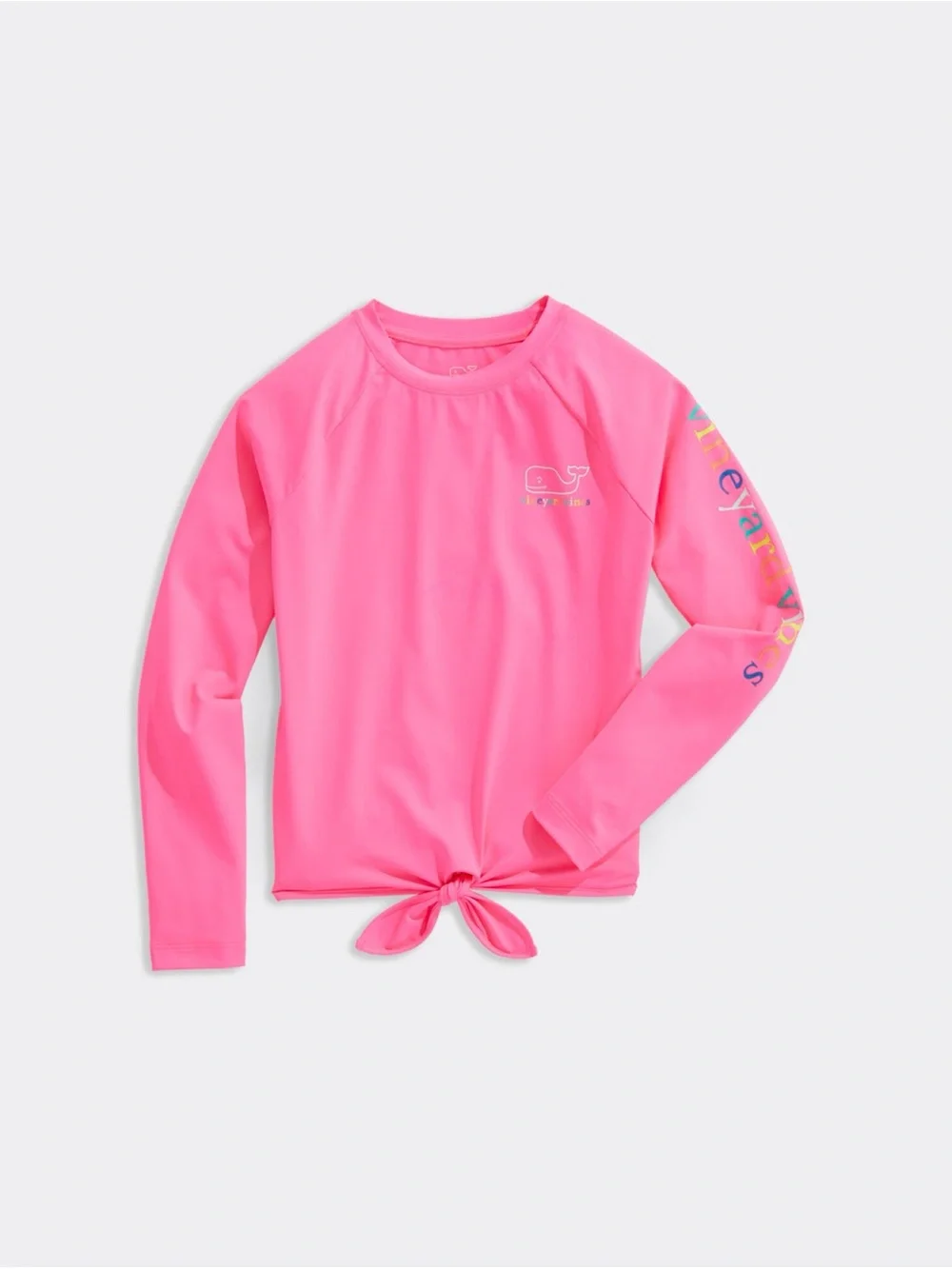 Vineyard Vines Girls Hot Pink Long-Sleeve Tie-Front Rash Guard 14